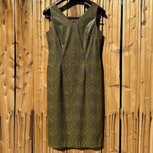 Vintage 90s Vision Apparel Green Snake Print Pleather Sleeveless Sheath Dress - Picture 3 of 11